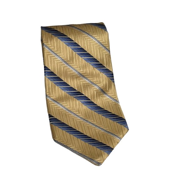 Burma Bibas Gold Blue Chevron Striped 100% Silk Neck Tie Office Work Church Even - Picture 8 of 10